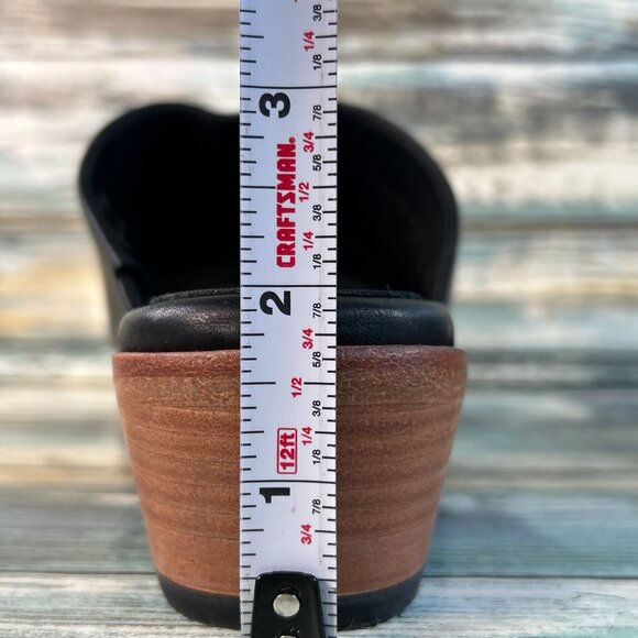 Portland Leather Patina Mules Womens 6.5 Black Leather Low Block Heel Handmade - Picture 11 of 13